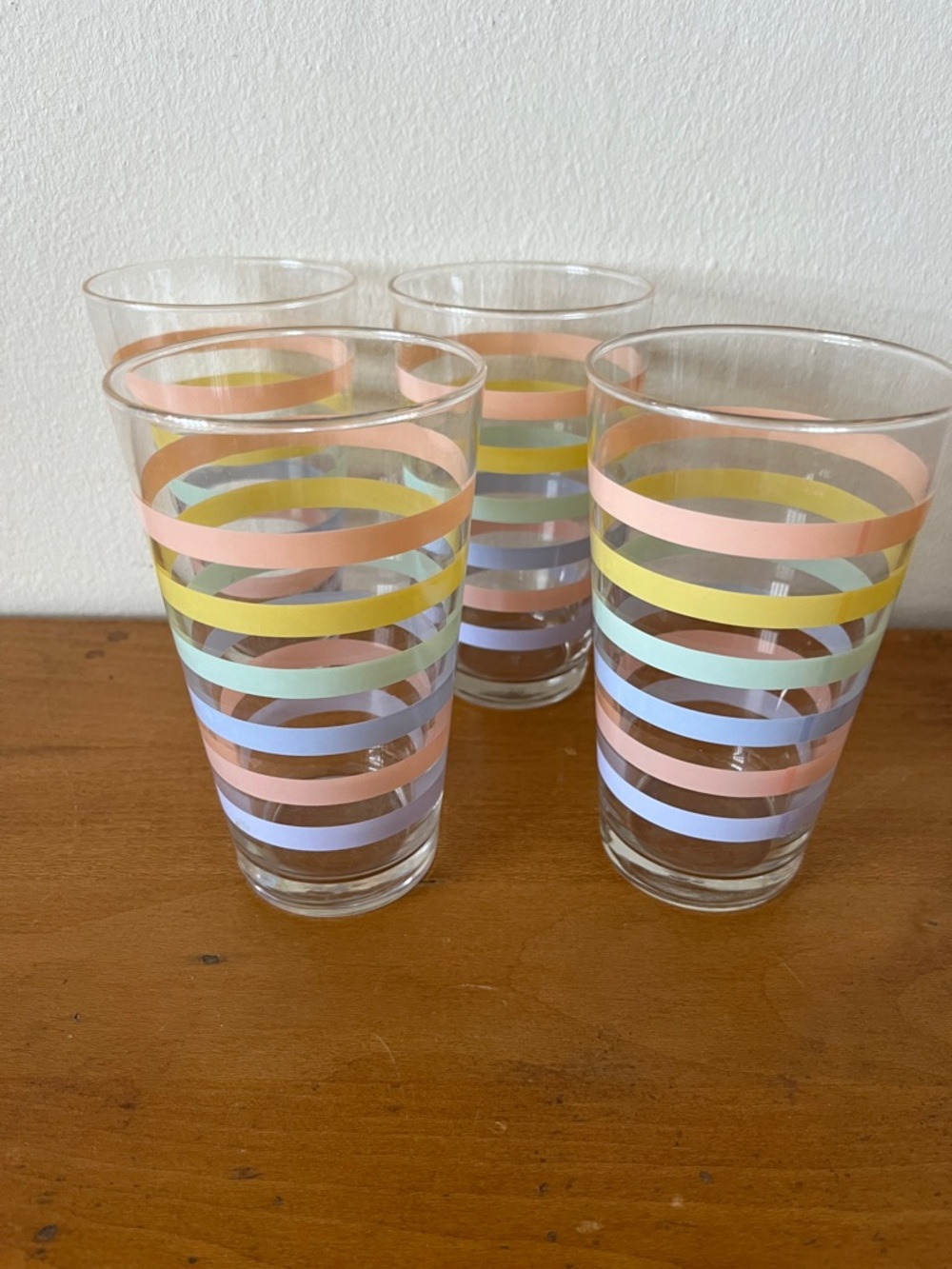 Vintage Libbey 4 Drinking Glasses Pastel Striped